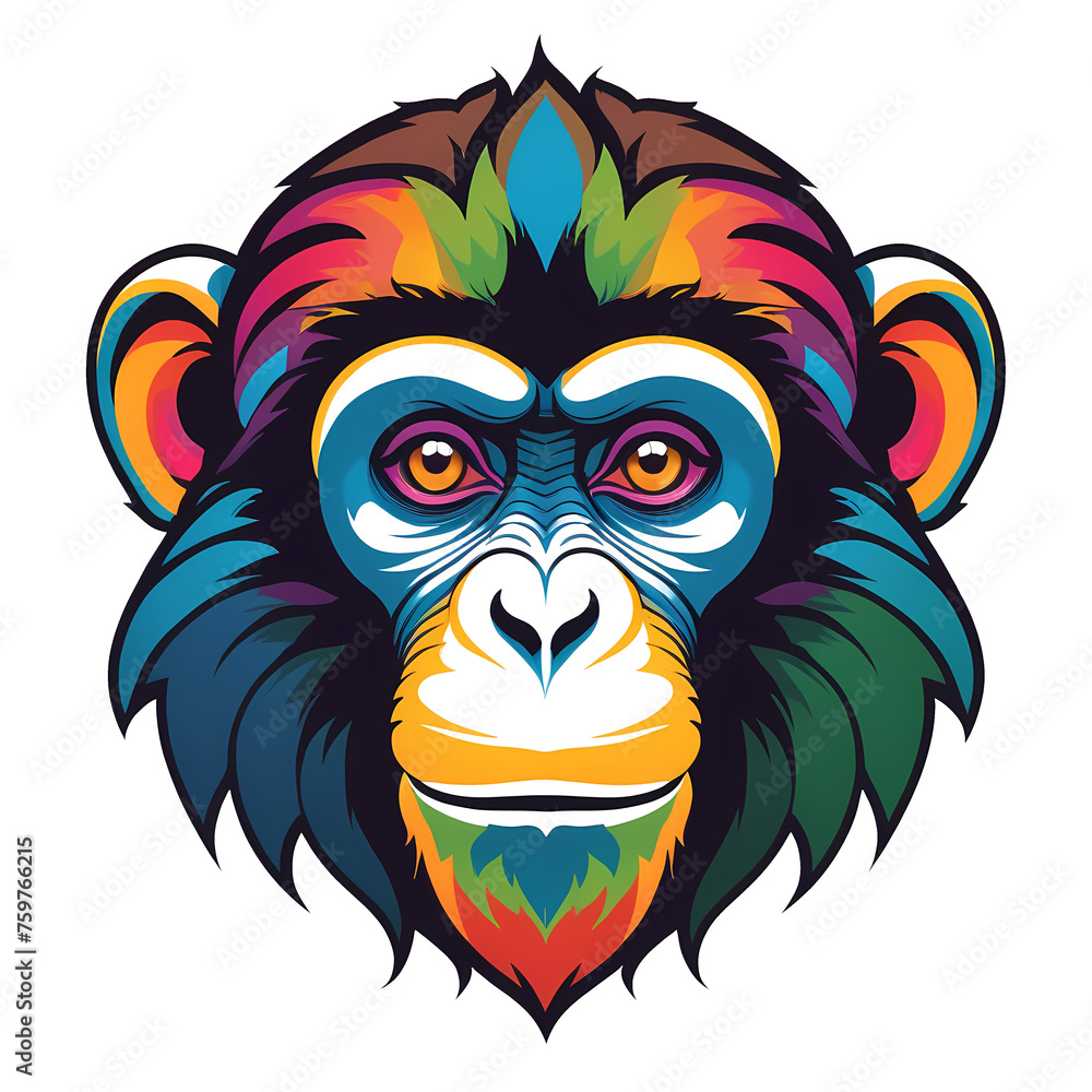 Colorful logotype of a drawn monkey head on a transparent background