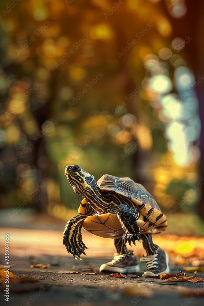 Turtle in the forest on the background of the autumn leaves. Turtle in the forest on the background of the autumn leaves.