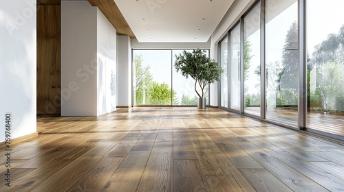 Empty living room with hardwood floor in modern apartment