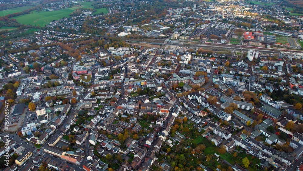 Aerial view of the downtown Leverkusen in Germany on a sunny noon in autumn	
