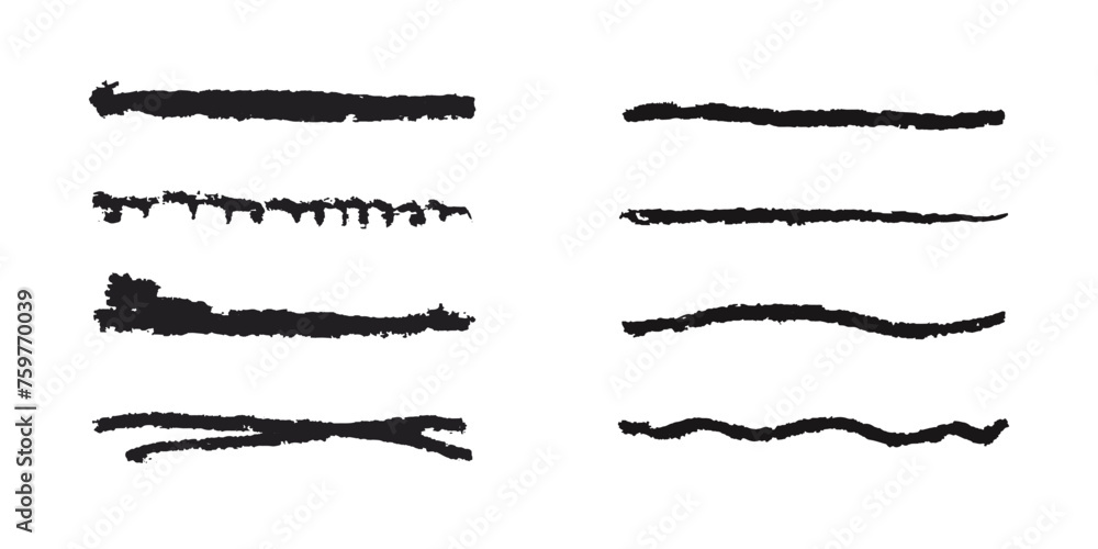 Collection charcoal  lines. Set of different doodle elements. Brushes for underline note. Vector set