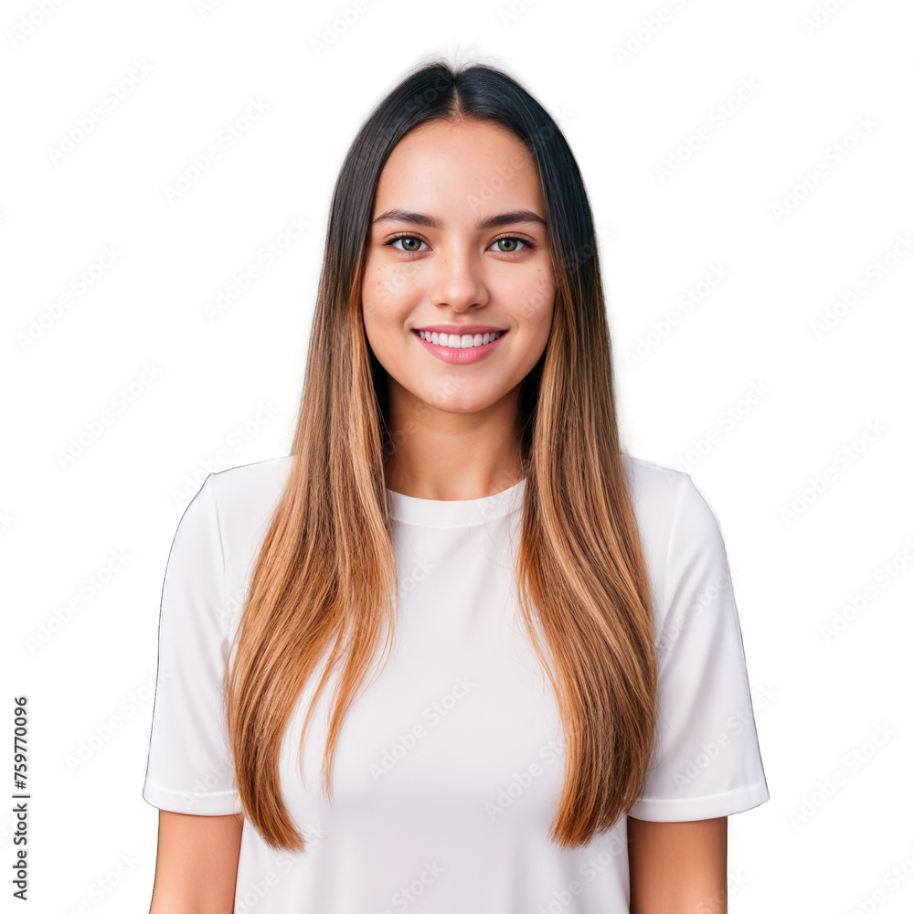 Closeup photo of beautiful smiling caucasian woman with long hair looking at camera. Headshot isolated on a transparent background Closeup photo of beautiful smiling caucasian woman with long hair looking at camera. Headshot isolated on a transparent background