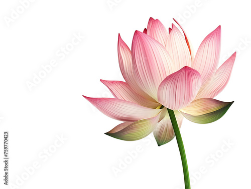 one pink lotus flower isolated on white background