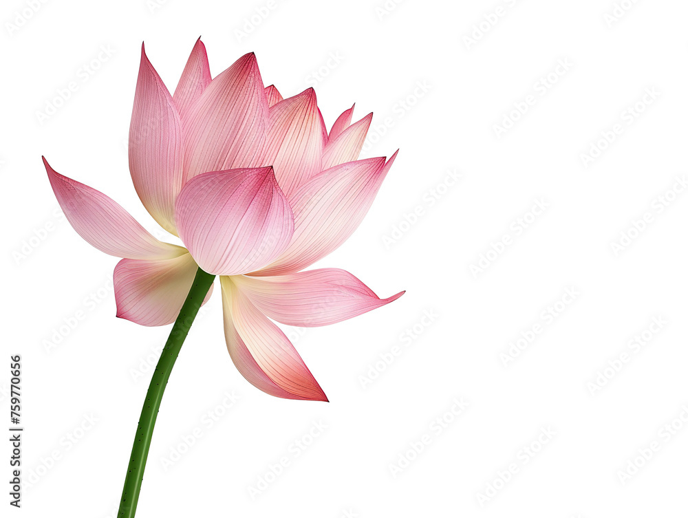 one pink lotus flower isolated on white background