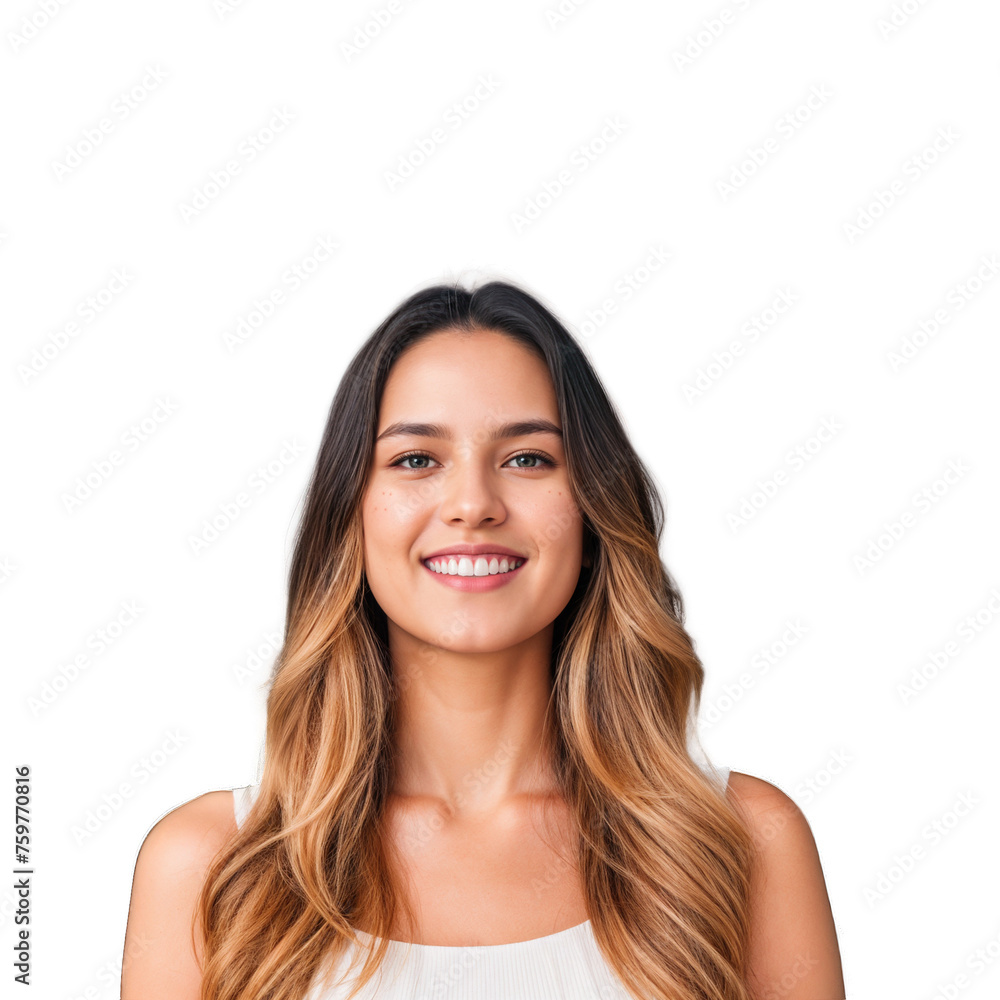 Closeup photo of beautiful smiling caucasian woman with long hair looking at camera. Headshot isolated on a transparent background Closeup photo of beautiful smiling caucasian woman with long hair looking at camera. Headshot isolated on a transparent background