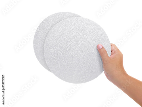 styrofoam padding in hand, transparent background