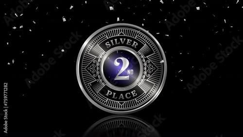 Emblems of Distinction: Gilded Silver Unveiled for the Victors. Animated footage capturing the essence of awards, presented in high-quality 4K video. Featuring a captivating silver coin emblem.