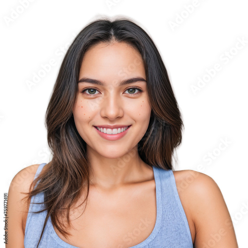 Closeup photo of beautiful smiling caucasian woman with long hair looking at camera. Headshot isolated on a transparent background © Roman