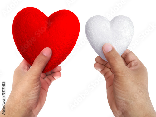 foam hearts in hand, transparent background