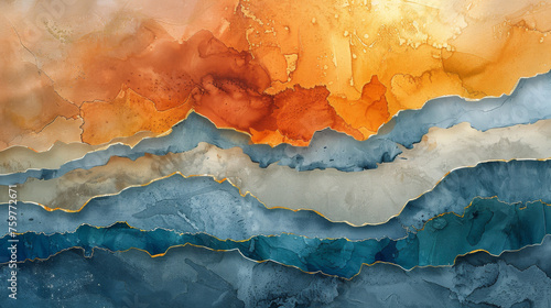 Soothing watercolor textures wash over abstract backgrounds, serene calm and tranquility concept