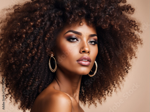 Beauty portrait of African American girl with afro hair.