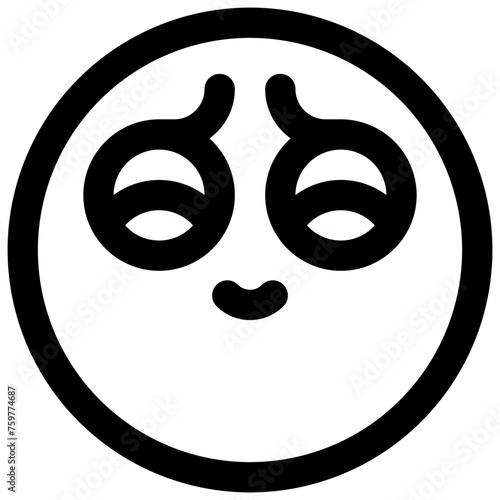 Smilling face with shinning eyes. Editable stroke vector icon.
