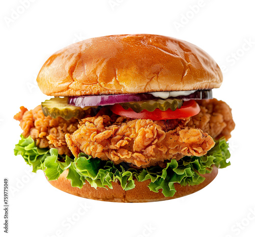 Big chicken burger in transparent background
