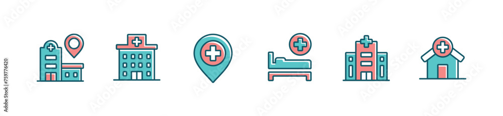 Obraz premium collection of hospital icon set medical buildings architecture vector illustration health care business sign collection design