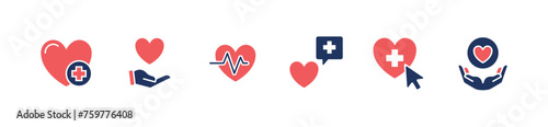 heart love icon set hand holding heart life support sign health care help charity donation vector illustration