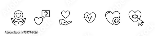 collection of heart love care icon set health life charity support sign vector illustration for web and app