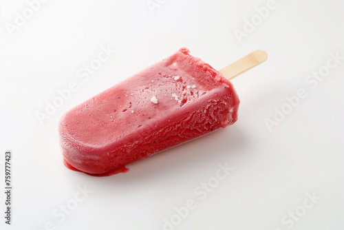 fruity red ice cream on a stick; white background, summer colors