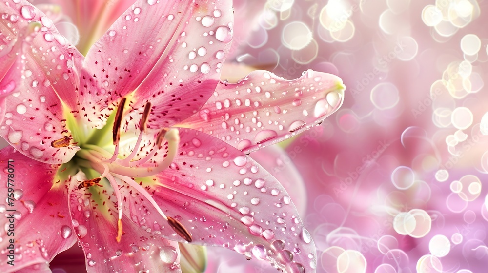 Fototapeta premium Generative AI : Beautiful Lily in the summer garden. Floral background. Stargazer Lilies. Lily in raindrops. 