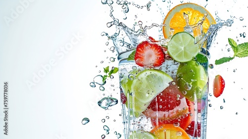 Generative AI : detox water on white background, cleanse body and burn fat