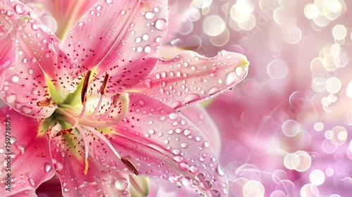 Generative AI : Beautiful Lily in the summer garden. Floral background. Stargazer Lilies. Lily in raindrops. 