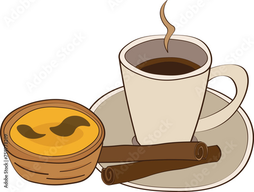 Pastel de nata with coffee. Vector illustration