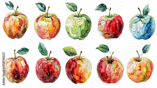 A vibrant group of apples painted in a variety of colors  creating a visually stunning display