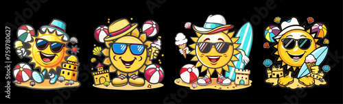 Vibrant and lively summer vibes mascot illustration set for T-shirt design. Generative AI