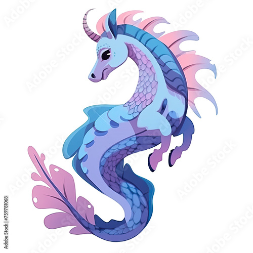 An illustration of a blue hippocamp with a pink tail photo