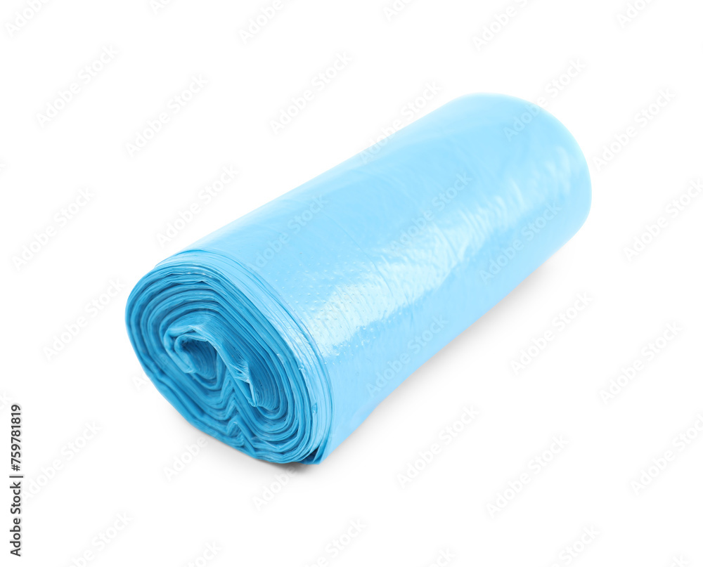 Roll of light blue garbage bags isolated on white Roll of light blue garbage bags isolated on white