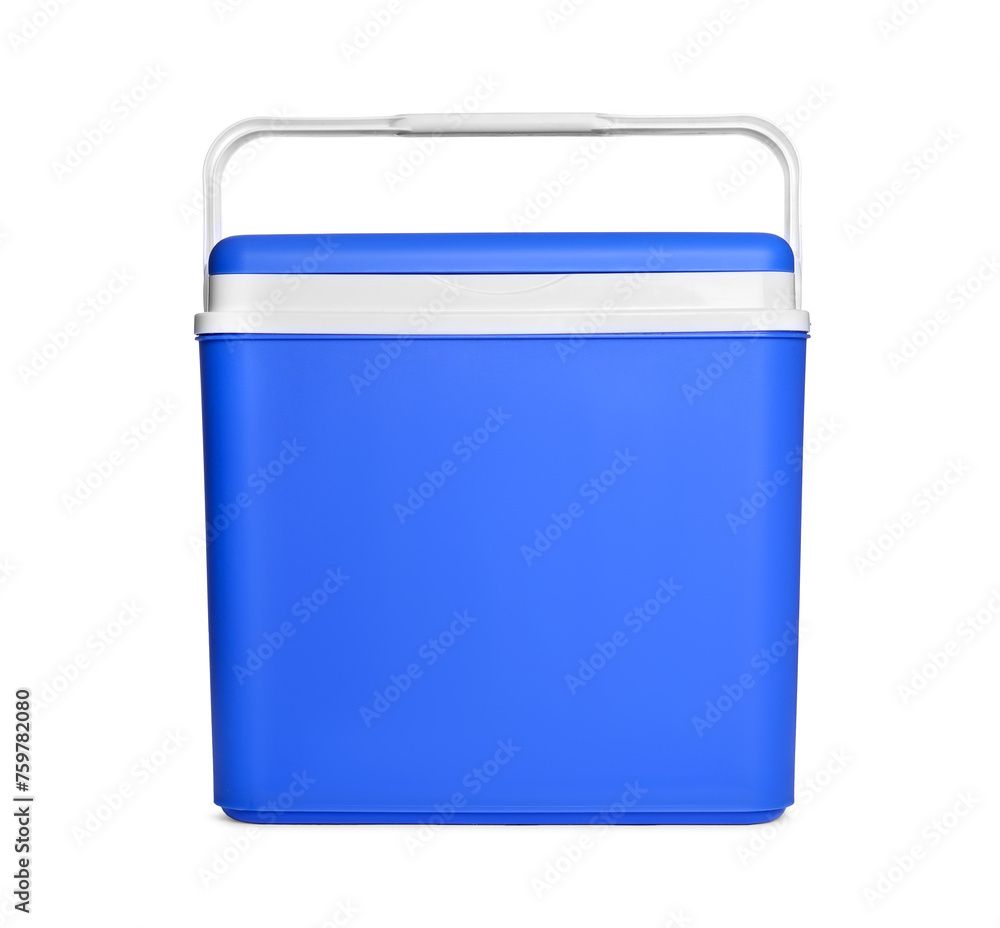 Blue plastic cool box isolated on white Blue plastic cool box isolated on white