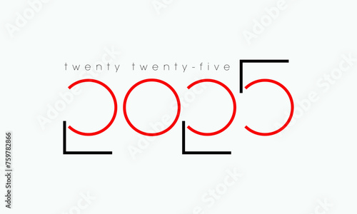 2025 happy new year modern design , simply , black and red 2025 number design isolated in white ,design for card, banner, backdrop etc