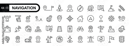 Navigation, location, GPS elements - thin line web icon set. Editable stroke icons collection. Simple vector illustration.