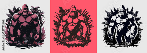 Powerful gorilla jungle vector illustration for T-shirt. Generative AI