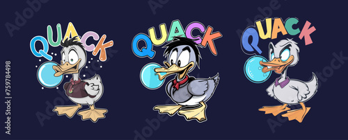 Quacking duck bubble cartoon illustration set. Generative AI