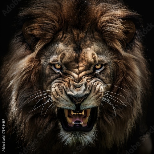 Lion portrait angry fierce looking in camera  king  angry roaring wild animal photography .