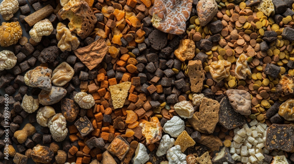 Dog food showing different textures and colors Dog food showing different textures and colors
