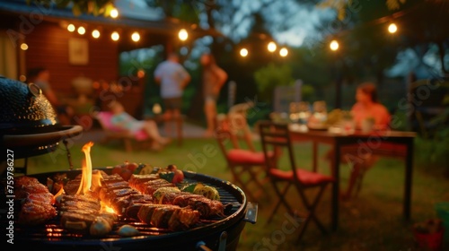 Barbecue parties, with a barbecue grill filled with delicious meats and vegetables