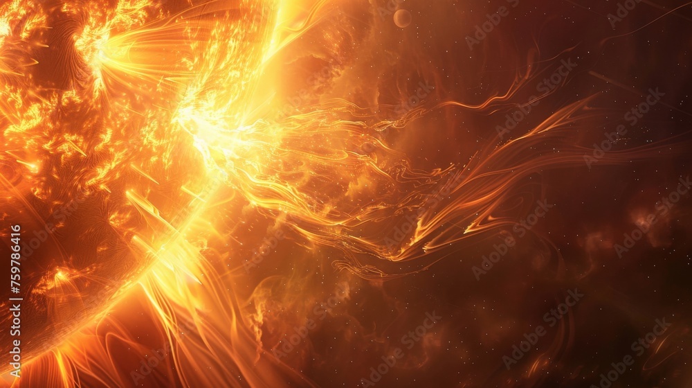 Solar flare in action showing intense heat and energy Solar flare in action showing intense heat and energy