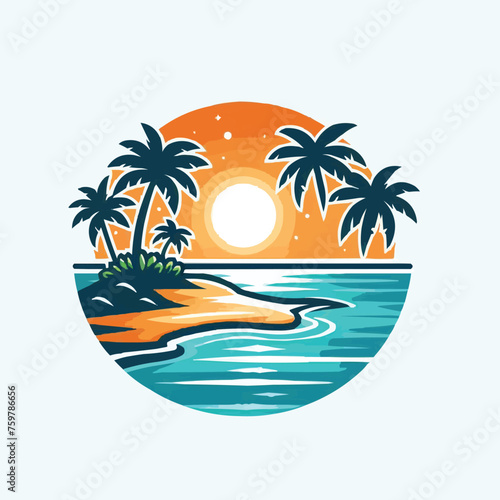 Fototapeta Naklejka Na Ścianę i Meble -  Vector beach island landscape vector illustration logo design