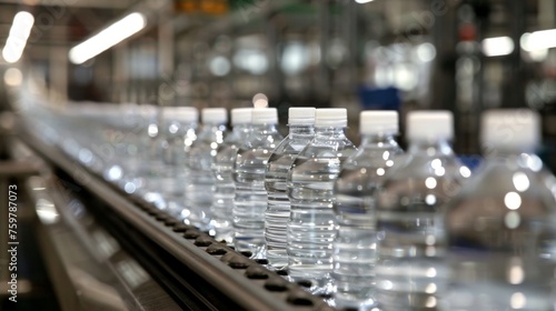 Bottled water production plant, bottles are labeled and packaged in a clean and orderly manner