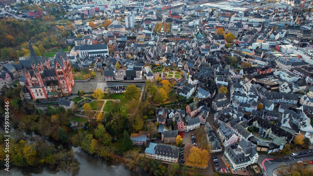 Aerial foto of the old town of Limburg in Germany Hessen