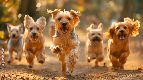 Playful Sprint, Group of dogs running, Canine Joy