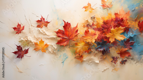 Autumn abstract art background with watercolor maple leaves. Watercolor hand painted natural art perfect for decorative designs on autumn festivals, headers, banners, wall decorations 