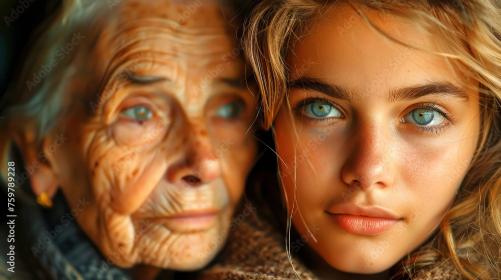 Generational Bond, Young woman with elderly lady, Family Connection