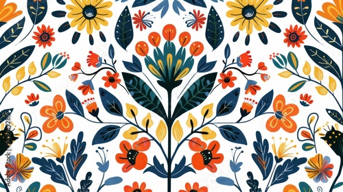 Colorful Folk Art Style Floral Pattern  Perfect for Textile Design and Creative Backgrounds