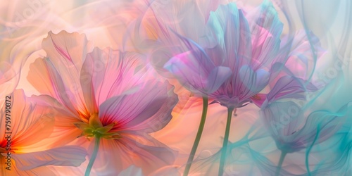 Artistic representation of colorful, blooming flowers in a fluid, abstract style