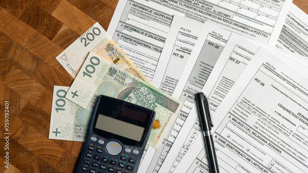 Obraz premium Annual tax return settlement pit forms - polish tax declaration PIT-36 PIT-37 PIT-38 PIT-39