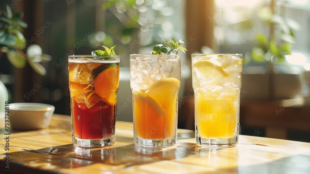 Fototapeta premium Wholesome drink array on pristine table