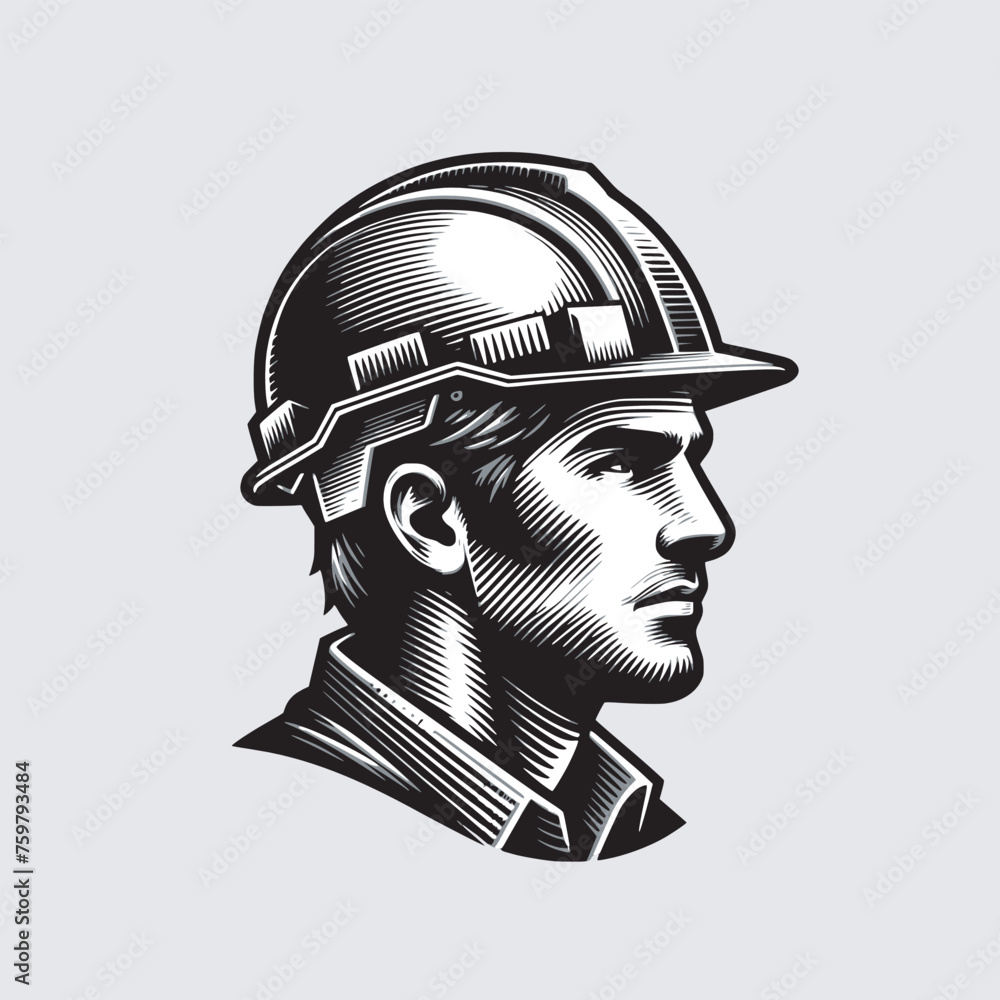 man construction site worker wear safety helm sketch art style vector illustration