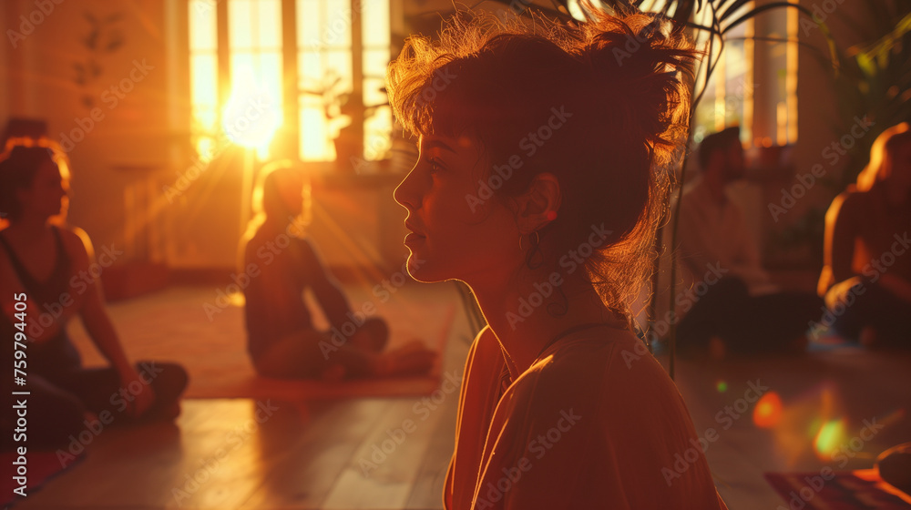 Sunset Yoga Class in Serene Studio Sunset Yoga Class in Serene Studio